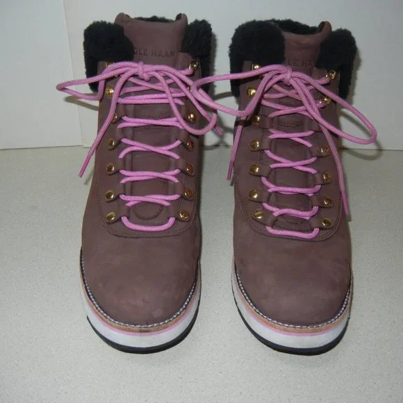 Cole Haan Sz 9 Womens Grand Explore Boot Waterproof Shearling Hiker Wedge Suede - Picture 10 of 11